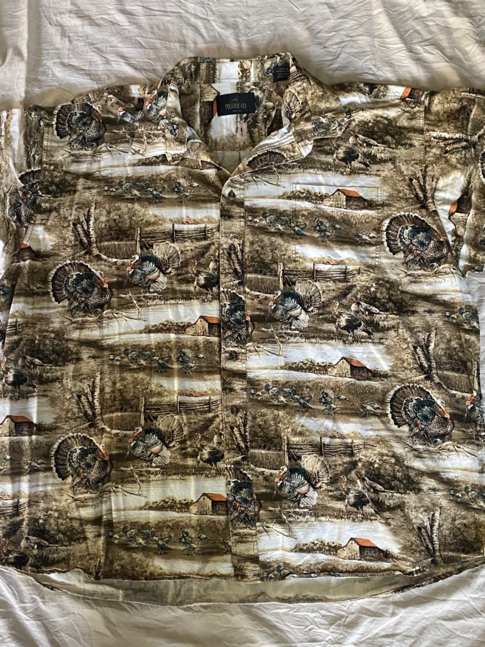 Men’s 3XL short sleeve button down shirt, wild turkey pattern